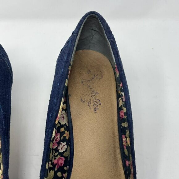 Seychelles women's Apostrophe blue corduroy kitten heel pumps 11 shoes bow - Picture 3 of 10